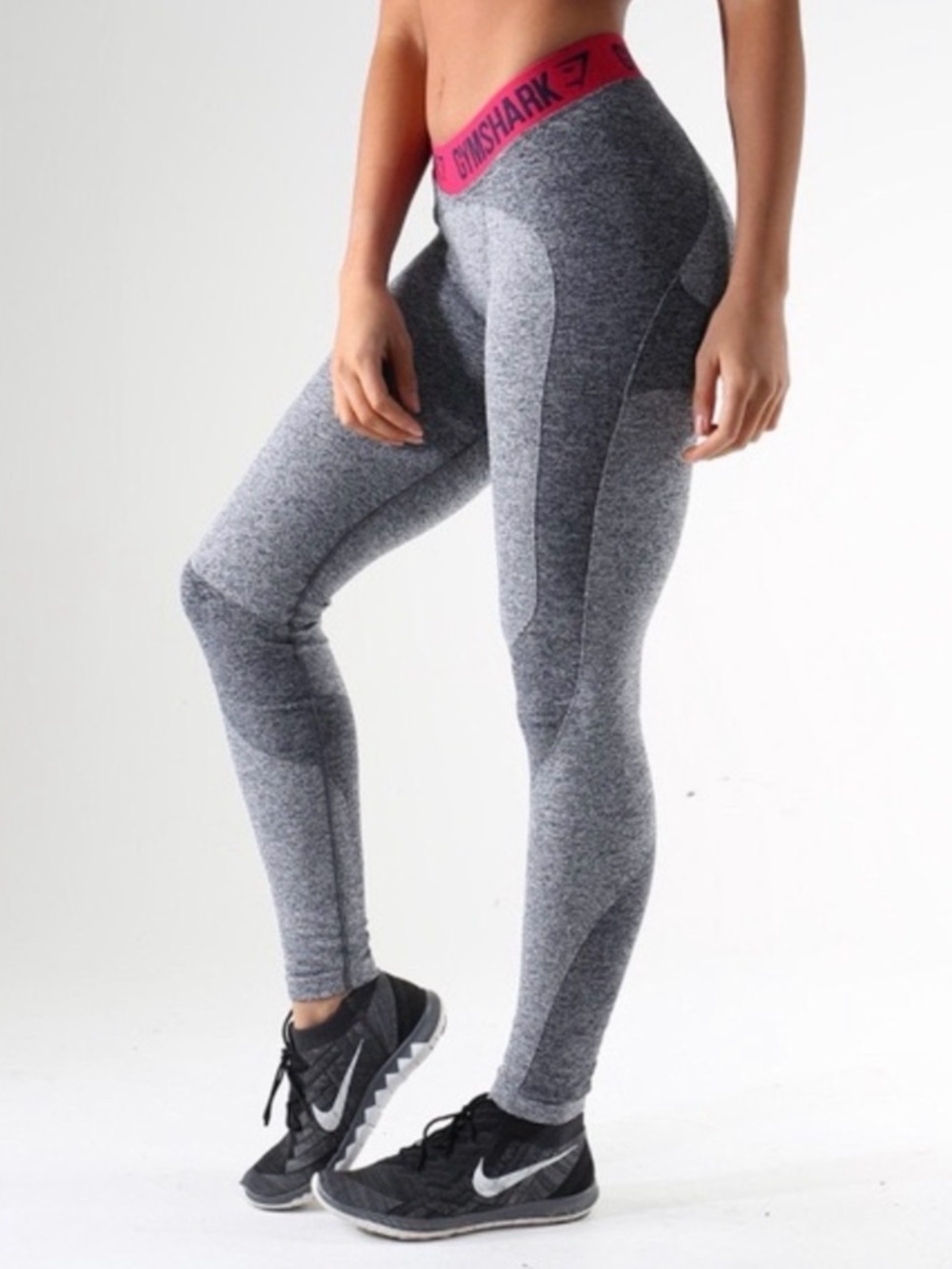 Gymshark Women’s Grey Seamless Leggings with Pink Waistband bundle of 2
